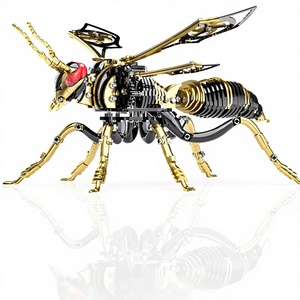 ตัวต่อโลหะ 3 มิติ รูปผึ้ง: ชุดประกอบแมลงวันผึ้งแบบกลไก ทำจากสแตนเลสสตีลชุบทอง 18K สำหรับตกแต่งโต๊ะทำงานสำหรับผู้ใหญ่ (สีดำ-ทอง) - Product Image 1