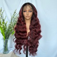 Perruque synthétique KEMY HAIR bordeaux 13*6 HD Lace Premium résistante à la chaleur, 32 pouces de long, boucles profondes, pour femmes noires