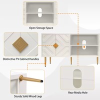 Meuble TV blanc de style Mid-Century Modern avec portes à motifs géométriques et finitions dorées, console multimédia de 60 pouces, logo personnalisé en marque blanche