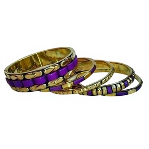 2026 Premium New Gold Plated Alloy Resin <b>Bangle</b> <b>Bracelets</b> Set With Purple Resin Inlay Geometric Pattern Women's Classic Jewelry - Product Image 1