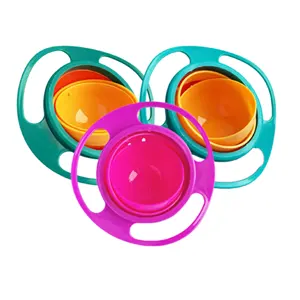 Stok gudang makan malam anak-anak piring plastik mangkuk keseimbangan rotasi 360 derajat tanpa tumpahan bayi menyenangkan piring Gyro