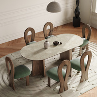 Moderner Französischer Schiefer Ovaler Massivholz-Esstisch und Stuhl-Set für Wohnzimmer Wohnmöbel
