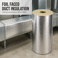 Isolation de conduit en laine minérale, rouleau thermique de 100 mm avec revêtement en aluminium pour CVC