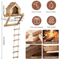 Mangeoire pour écureuils en bois pour l'extérieur avec échelle murale et fixation sur arbre, boîte de nidification extérieure résistante aux intempéries pour écureuils