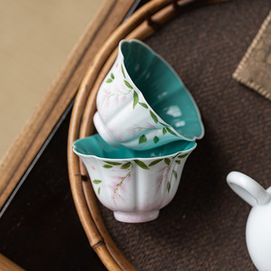 Hand Painted Wisteria Ceramic <b>Teacup</b> Turquoise Green Master Cup Chinese Kung Fu Tea Set Single Personal Tasting Cup - Product Image 4