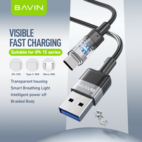 BAVIN nilon jalinan CB296 hitam usb Tipe c mikro telepon seluler kabel data pengisi daya