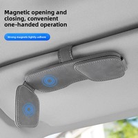 Clip pour lunettes de voiture en cuir PU, pare-soleil multifonctionnel, rangement pour cartes de visite, étui à lunettes créatif
