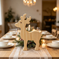 Statue de renne rustique en bois naturel, figurine de cerf en bois non peinte pour la décoration de table de Noël et d'hiver style ferme