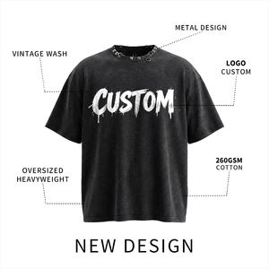 <span class=keywords><strong>T</strong></span>-<span class=keywords><strong>shirt</strong></span> in Cotone Lavato all'Acido Personalizzata 260Gsm Oversize Heavy Metal <span class=keywords><strong>Vintage</strong></span> Effetto Invecchiato per Uomo - Product Image 4