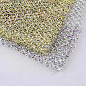 Tùy chỉnh AB óng ánh tinh thể Rhinestone vải tuyệt vời căng cá lưới lưới lấp lánh rỗng kim cương thấp moq Túi Hàng may mặc Giày - Product Image 2