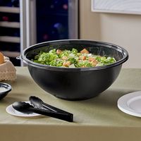 Bol rond en plastique PET noir de 8oz avec bord étanche et finition brillante pour sauces, trempettes et portions de dégustation