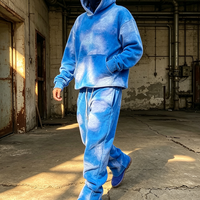 Ensemble deux pièces personnalisé avec logo brodé, survêtement délavé à l'acide, pantalon évasé et sweat à capuche pour homme, survêtement vieilli et déchiré