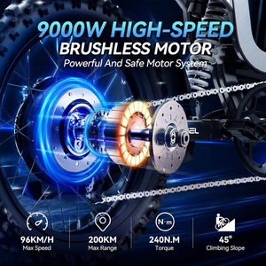 มอเตอร์ไซค์พร้อมมอเตอร์ 9000W แบตเตอรี่ 72V 40Ah ระยะทางวิ่งไกล 200 กม. ความเร็วสูงสุด 96 กม./ชม. มอเตอร์ 9000W ประสิทธิภาพทรงพลังเพื่อความเร้าใจ - Product Image 2