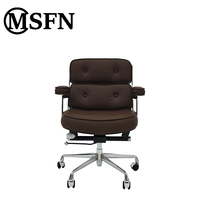 Fauteuil de bureau ergonomique moderne de luxe en cuir microfibre avec base en acier inoxydable, hauteur réglable, pivotant, pour espaces commerciaux et d'étude
