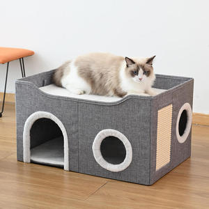 Winter warm bedeckte Möbel niedlichen modernen Haustier Eigentums wohnung Katze <span class=keywords><strong>Hideaway</strong></span> Höhlen bett mit Kratz kissen - Product Image 2
