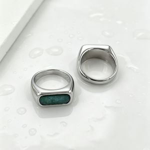 yunnique Geometric <b>Titanium</b> Steel <b>Ring</b> With Agate Inlay Unisex Fashion Jewelry Gift - Product Image 2