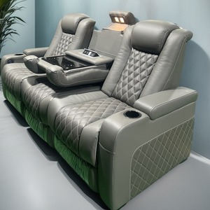 Ensemble de meubles de théâtre de luxe au design agréable, chaise de cinéma en cuir véritable avec tasse de boisson rafraîchissante pour salon ou hôtel - Product Image 2