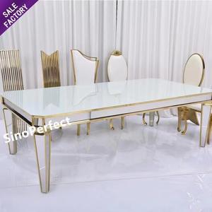 Mesas rectangulares de comedor de lujo de nuevo diseño, muebles modernos para banquetes, mesa de cristal de acero inoxidable para decoraciones de eventos de boda - Product Image 1