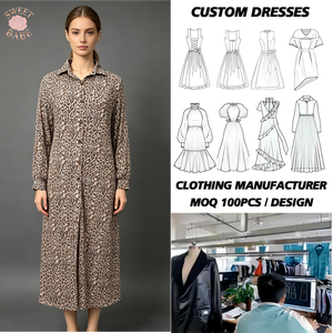 Robe longue maxi pour femme à imprimé léopard, col à revers, manches longues, boutonnée sur le devant, coupe ample - Product Image 1