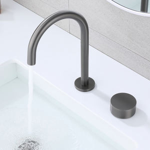 ถ้วยทองเหลืองปืนเทา2หลุมติดตั้งบนดาดฟ้าวาล์วเซรามิกก๊อกผสมอ่างล้างหน้าก๊อกน้ำห้องน้ำ - Product Image 3