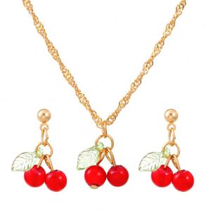 Conjunto de Collar y Pendientes de Lujo para Mujer, Chapado en Oro, Diseño Exclusivo, Color Rojo Cereza, para Aniversario, Nivel de Entrada, Diseño de Nicho, para Clavícula - Product Image 6