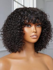 Perruque courte bouclée afro FX-HTA80 pour femmes, noire naturelle, tendance, avec <span class=keywords><strong>frange</strong></span> courte, en <span class=keywords><strong>cheveux</strong></span> humains - Product Image 1