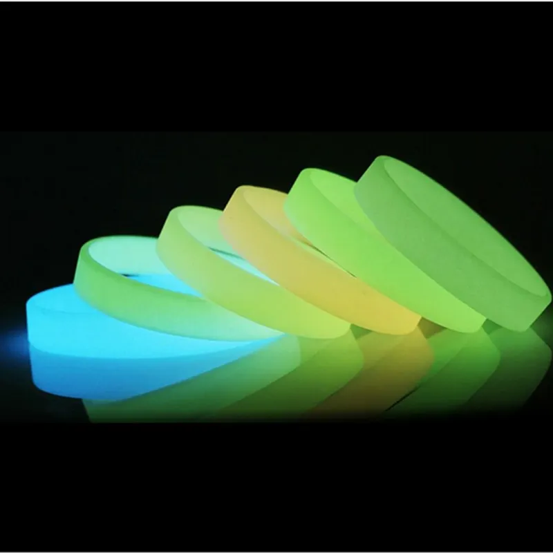 Pulseiras de silicone fluorescente, ecológicas, brilhantes, borracha escura, pulseiras de silicone