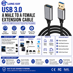 LUNG KAY สายต่อขยาย USB 3.0 ประเภท a ชายกับหญิง 5Gbps ความเร็วสูงซิงค์ข้อมูลสำหรับเวิร์คสเตชั่นอุตสาหกรรม/พีซี/ฮับ - Product Image 3
