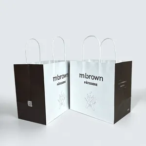 ZJPACK Custom Print Your Own Logo Carrier To Go Restaurant Food Packaging Kraft Takeout Takeaway Lunch Paper Bags
