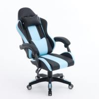 Chaise de bureau pivotante pour jeux PC avec appui-tête et support lombaire amovibles, en cuir PVC bleu clair