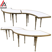 Table de réception en acier inoxydable pour mariage, fête, cadre doré, dessus blanc, design serpent transformable