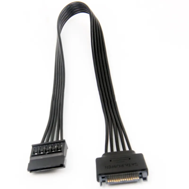 Angitu Hot Selling 30cm 1007 18awg Sata 15Pin Male to Female Cables Flat Ribbon Sata Power Cable For Desktop PC