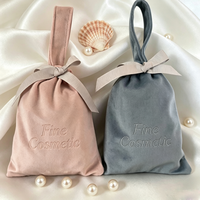 Sac fourre-tout compact de luxe rose personnalisé en velours avec logo sur mesure, poignée en velours durable, pochette de shopping, sac à cordon
