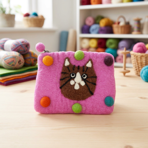 Pink Felt Coin Purse for Daily Use | Handmade Felt Cat Design With Polka | Purse for Coin, Lip Balm, Credit Card Carrying - Product Image 3