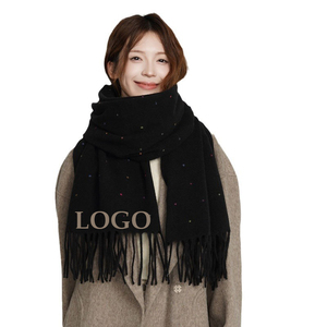 Tùy Chỉnh Thiết Kế Polyester Mùa Đông Dài Khăn Ấm Mềm <span class=keywords><strong>Pashmina</strong></span> Cổ Khăn Choàng Chăn Của Phụ Nữ Kẻ Sọc Hình Học Tua - Product Image 1