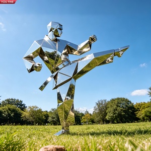 YOUFINE Escultura de Jugador de Tenis de Mesa en Acero Inoxidable Pulido Geométrico, Estatua de <span class=keywords><strong>Ping</strong></span> Pong de Metal de Tamaño Real para Arte Público - Product Image 3