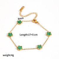 Kalung Rantai Adjustable Lima Daun Lima Bunga Berbahan Enamel Baja Anti Karat Lapis Emas 18K Tidak Luntur