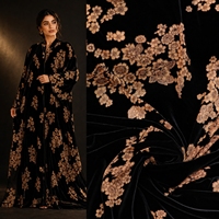 Tissu en velours brodé floral, brillant et drapé, imprimé, en mélange de nylon et viscose, velours dévoré transparent pour Abaya