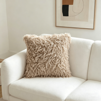 Coussin décoratif en fausse fourrure beige, coussin moelleux et duveteux pour canapé, lit, salon