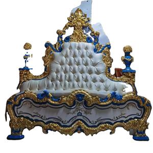 Juego de dormitorio de lujo <span class=keywords><strong>barroco</strong></span> hecho a mano 2023, Villa italiana clásica, tallado en madera, diseño francés, cama crema azul para uso doméstico en Hotel - Product Image 1