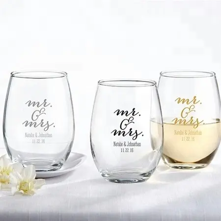 custom etched logo tumbler glasses/clear stemless wine glass