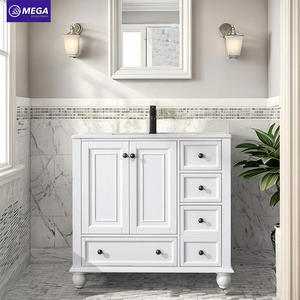 Juego de tocador de baño retro americano de estilo moderno de lujo MEGA, armario de almacenamiento de madera MDF resistente al agua con fregadero