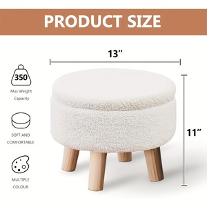 Polifunzionale moderno rotondo in velluto piccolo sgabello pouf poggiapiedi divano imbottito con gambe in <span class=keywords><strong>legno</strong></span> per soggiorno - Product Image 5