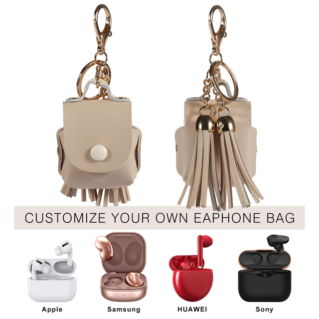 Custom Designer Universal Small Charm Earphone Pouch Case for Airpod Pro PU Leather Carrying With Tassel Keychain Bag