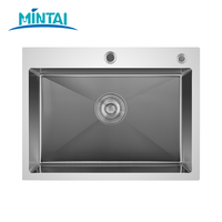 Évier de cuisine rectangulaire simple en acier inoxydable 201 fait main, cuve profonde AISI304 de qualité alimentaire, design moderne pour usage commercial