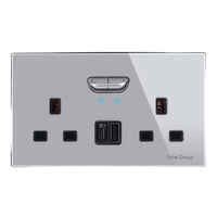 Vente en gros double interrupteur mural électrique standard britannique prise d'alimentation domestique Ports USB interrupteur en verre à 3 voies courant maximum 13A Max 220V