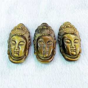 Tinh thể đánh bóng bán buôn Chất lượng cao handmade khắc Phật đầu Tiger của mắt Guan Yin Mặt dây chuyền cho vòng cổ trang sức làm
