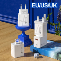 Cargador de Pared Eléctrico con Enchufe EU/US/UK, Doble USB Tipo-C PD 12W/20W de Carga Rápida para Laptop y Cámara 15/14 Pro