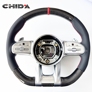 Volante de Cuero Perforado y Fibra de Carbono Personalizado, Apto para <span class=keywords><strong>Mercedes</strong></span> <span class=keywords><strong>Benz</strong></span> W204, W205, W213, W219, A45, E63, <span class=keywords><strong>GLE</strong></span>, GLS, C63, E63, S63, G63 - Product Image 1