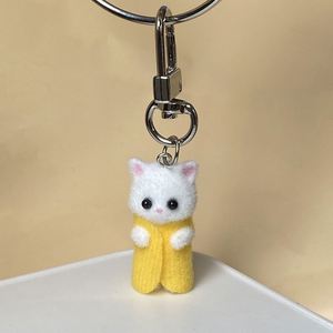 3D PVC Cute Resin Flocking Color Dress Cat Keychain Cartoon Bear Doll Pom Pom Key Chains Car Keyring Cat Bunny Plush Keychain - Product Image 6